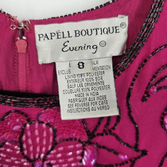 Papell‎ Boutique Vintage 80s Beaded Silk Evening Gown Size 8 - Picture 4 of 7